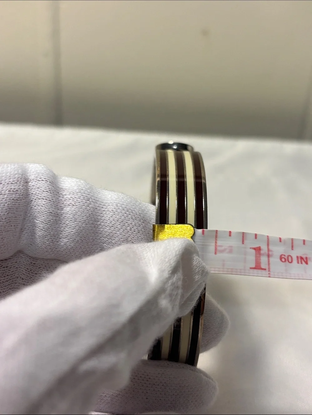 EUC Henri Bendel Centennial Stripe Enamel Hinged Bangle Bracelet with Bag